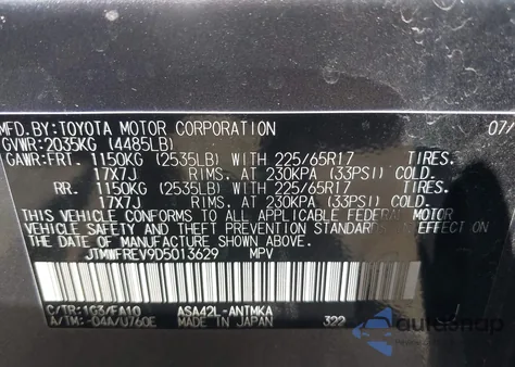 2013 Toyota Rav4 Xle z USA, uszkodzony, nr VIN JTMWFREV9D5013629